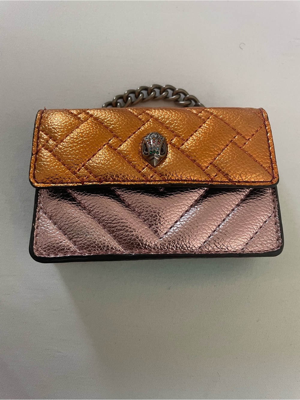 Kurt Geiger Metallic Four- Tone Quilted Mini Bag in Gold & Pink